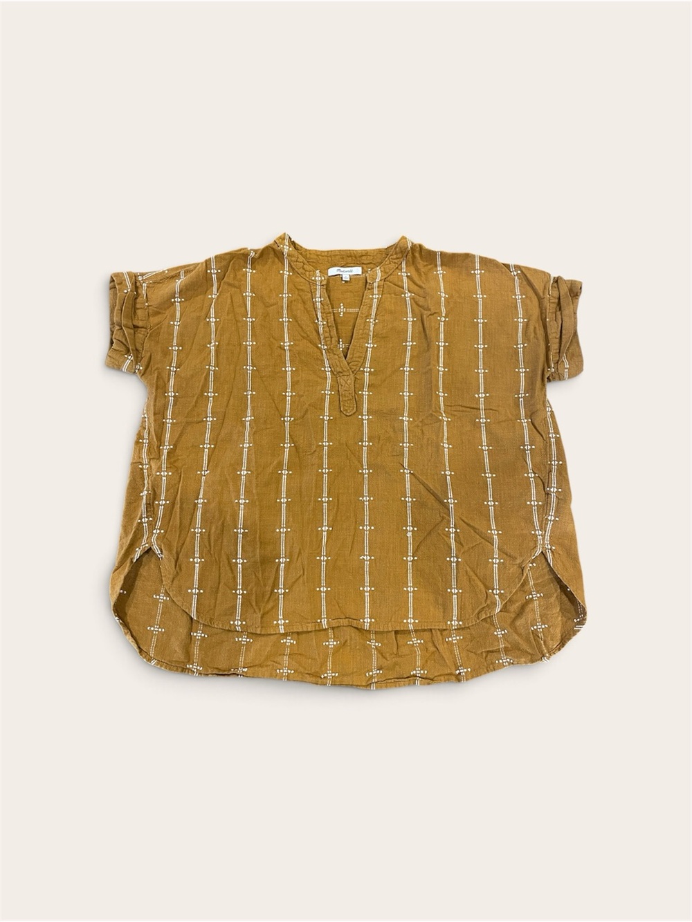 Madewell Mustard Split-Neck Tunic with White Stitching